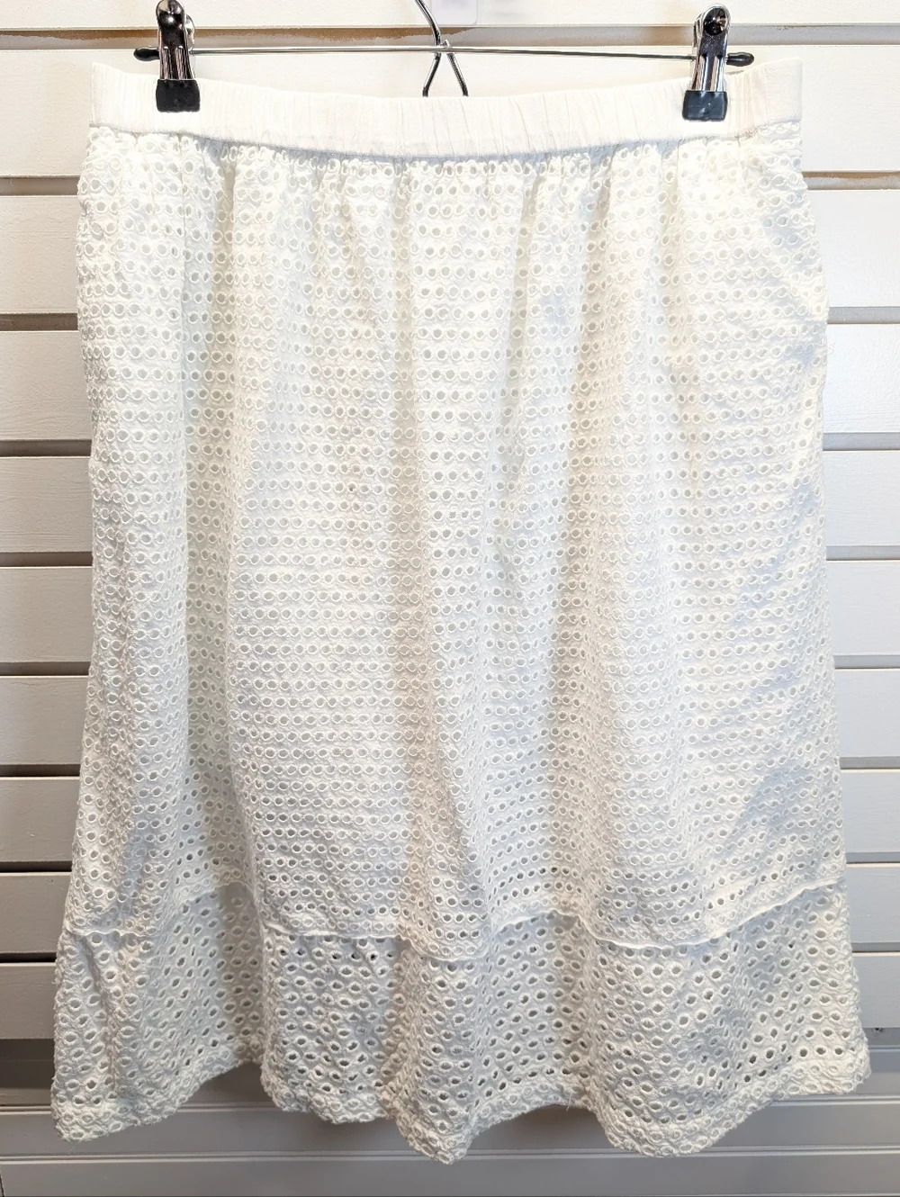 J.Crew Women's White Eyelet Midi Boho Skirt Classic Summer Style Size 10 EUC